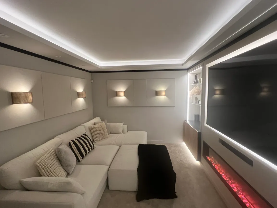 Cinema room with soundproofing installed in walls, ceiling and flooring