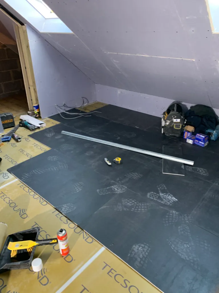 Wall sound proofing installation by Silent Treatment and floor soundproofing installation
