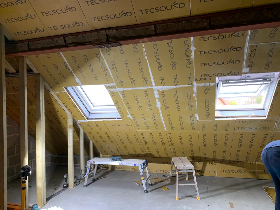 Wall sound proofing installation by Silent Treatment in loft