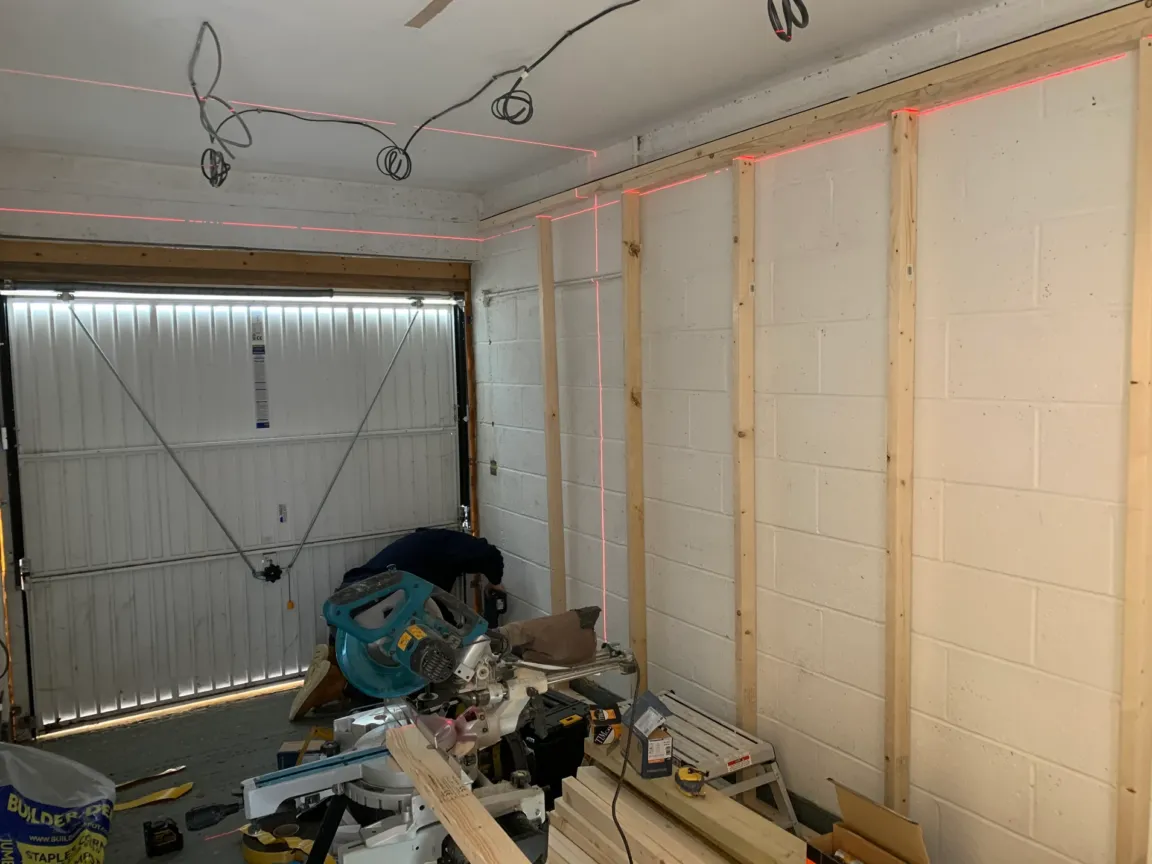 Wall and ceiling prepared for soundproof installation