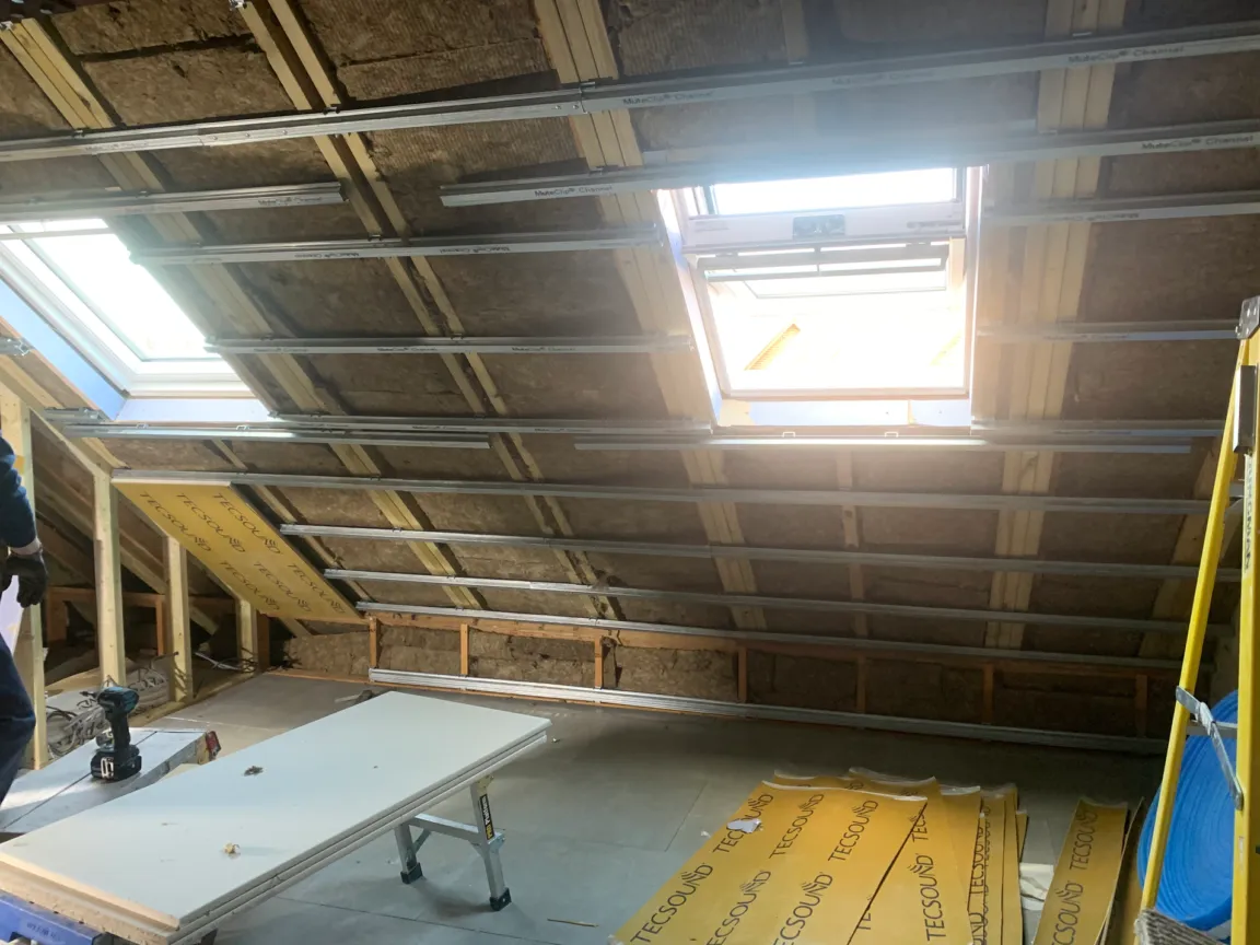 Wall sound proofing installation by Silent Treatment in loft